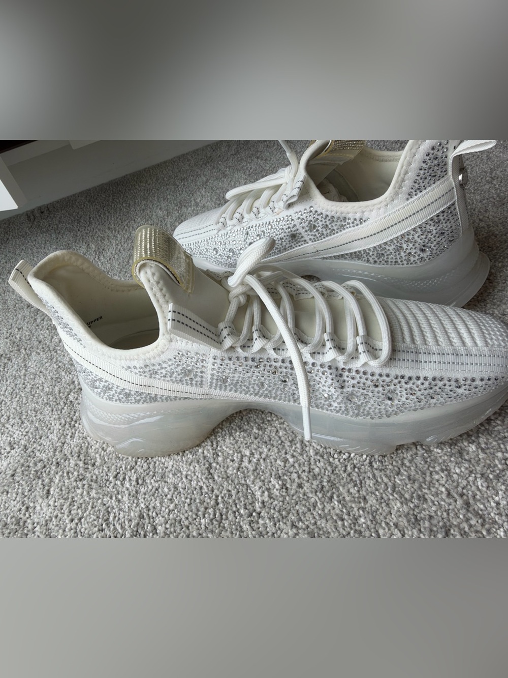 Steve Madden Maxima Rhinestone Knit Platform Sneakers White Silver Bling 10